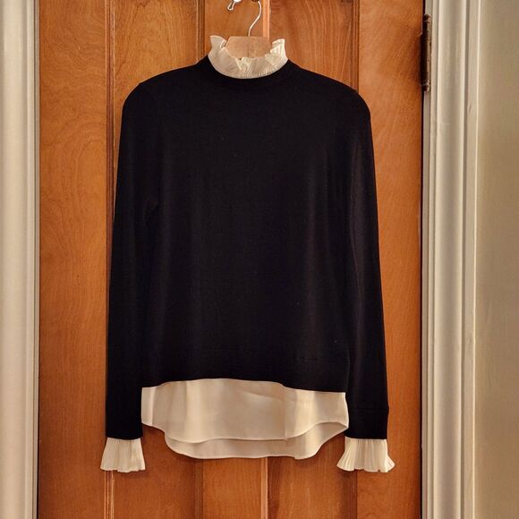 Ted Baker Kaarina Layered Look Black & White Ruffled Neck Sweater Sz 1UK/4 (S) - Picture 5 of 12